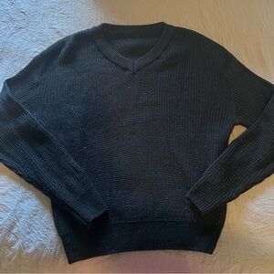 Black V-Neck Ribbed Sweater